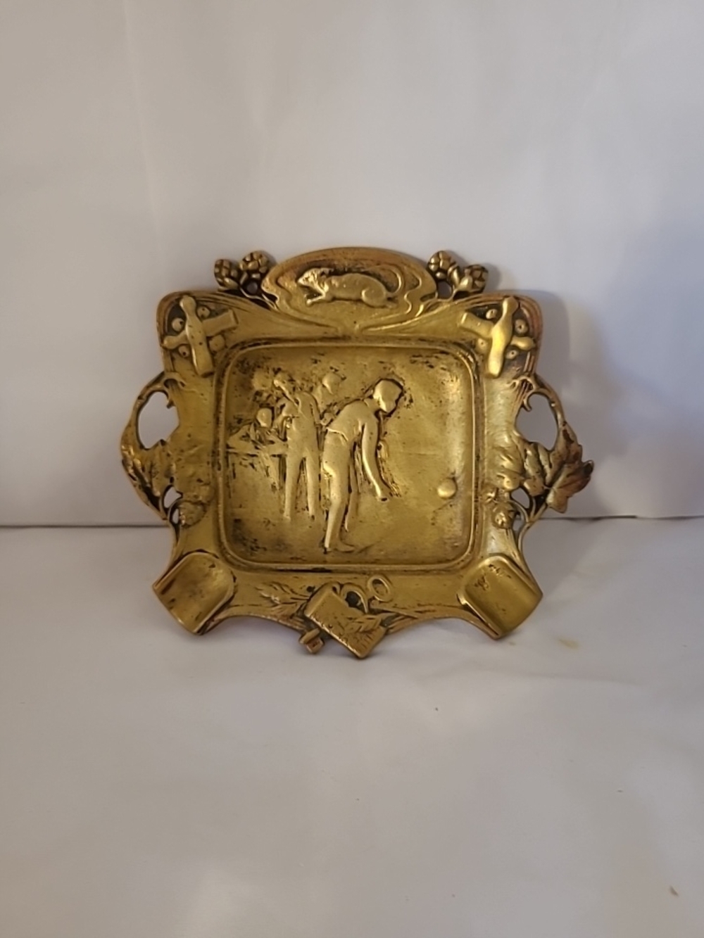Antique-Style Decorative Brass Ashtray Dish - Gold